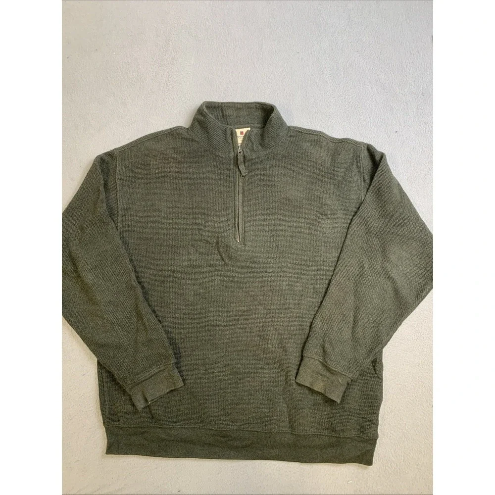 Woolrich‎ Sweater Men's L Green Pullover Winter Fall 1/4 Zip 100% Cotton